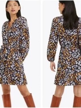 Plus Size Draper James Black Floral Long-Sleeve V-Neck Dress